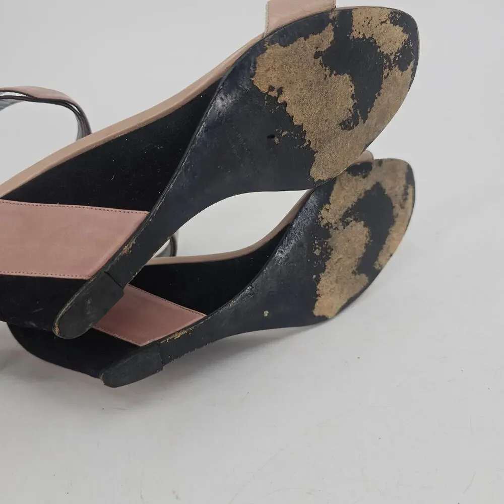 Pierre Hardy Leather Colorblock Wedge Sandal Shoe Nude and Black EU 41 US 10